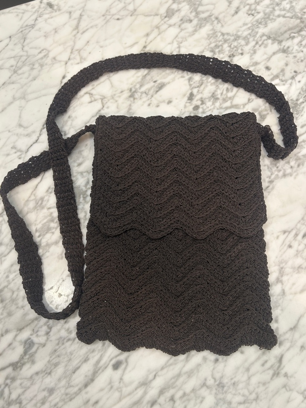 Handwoven Brown Crochet Crossbody Bag
